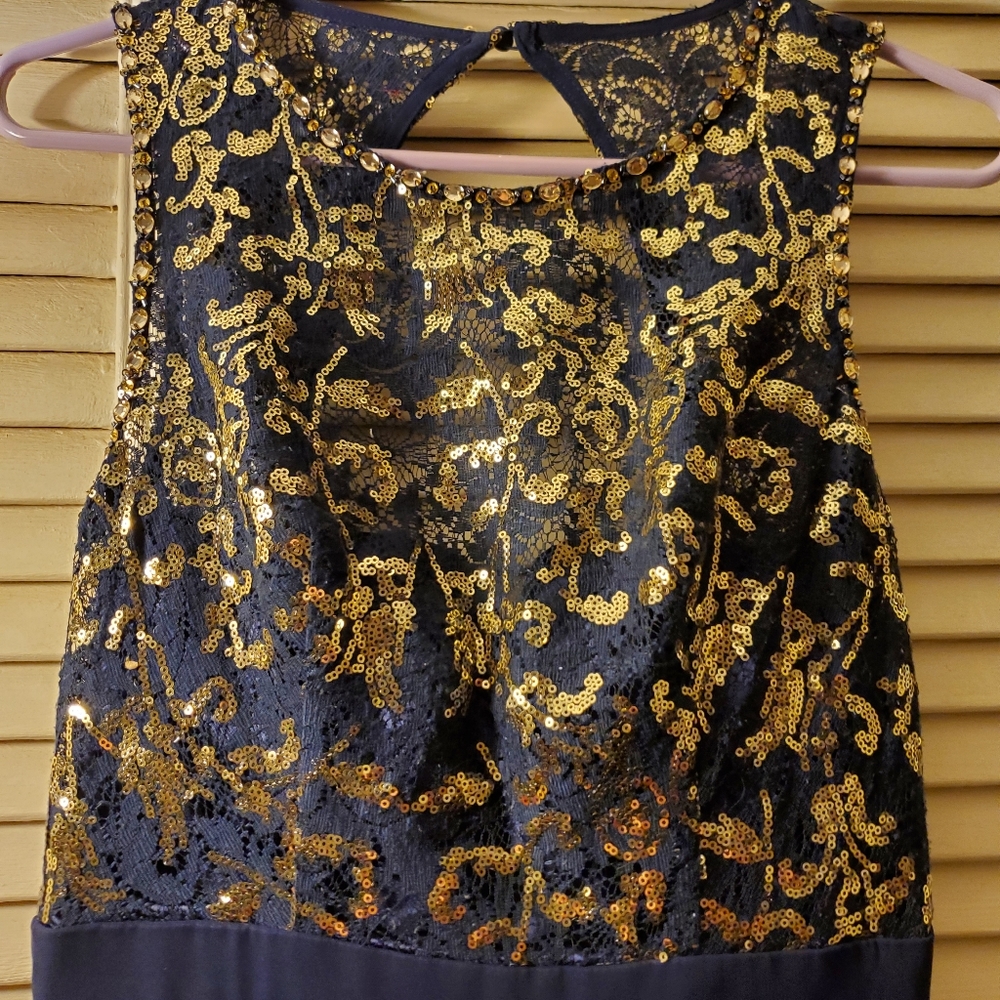 Bee Darlin Gorgeous Gown,Brand new,navy blue with gold,size 7/8!